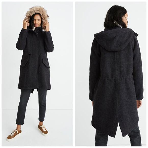 Madewell Vancouver Parka Coal Grey‎ Hood with Removable Faux-Fur Size Small - Picture 1 of 6